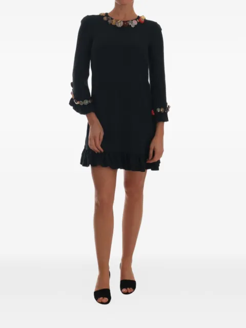 Dolce & Gabbana embellished ruffled-trim mini dress Green DR1641