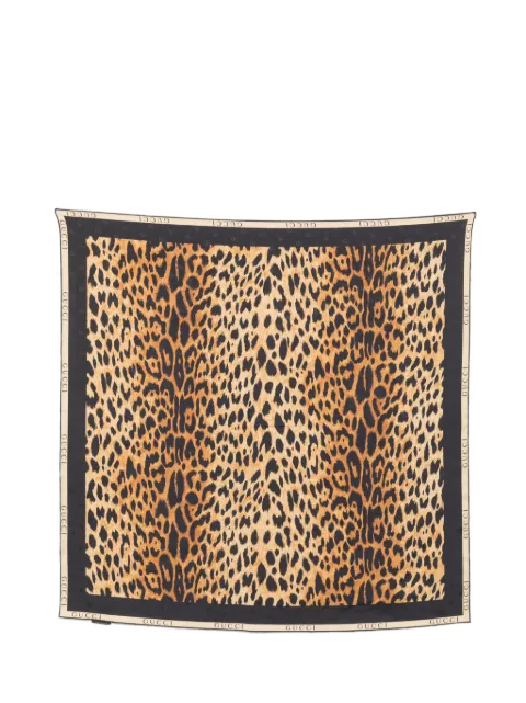 Gucci leopard-print logo-border scarf Neutrals 8748273G009
