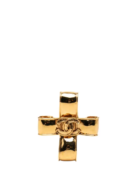 CHANEL Pre-Owned 1994 CC Gold Plated Ribbon Cross Brooch costume brooch Gold YQPCOE2363KGXEAU