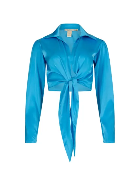 PARAMIDONNA Pearl front-tie cropped shirt Blue CR27SHTQ