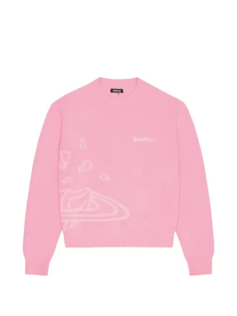 BROKEN PLANET logo-embroidered intarsia-knit sweater Pink BPMKNITPLNTCNP001