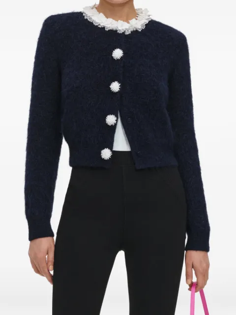 Self-Portrait navy flower pearl-trim knit jumper Blue AW26176TN