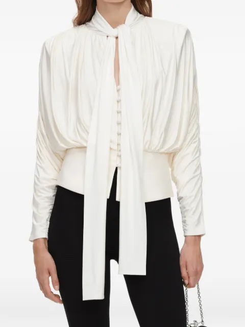 Self-Portrait cream tie-neck jersey top White AW26009TBC