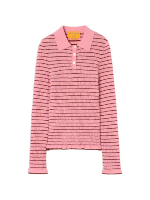 Guest In Residence striped shirred polo shirt Pink W42611SFSPRBRNT