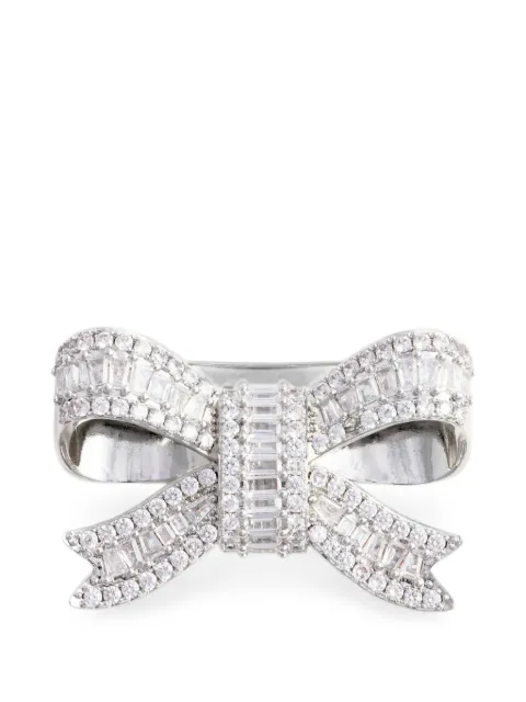 Self-Portrait crystal-embellished bow brooch Silver AW26602