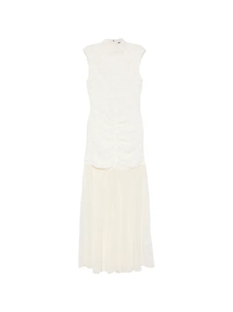 ROTATE BIRGER CHRISTENSEN lace-panelled ruched maxi dress Neutrals 116307857