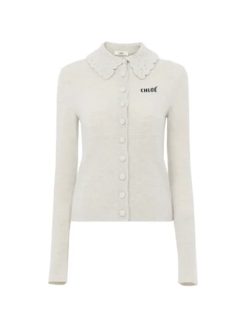 Chloé crochet-collar logo-embroidered cardigan Grey CH26AMC16711
