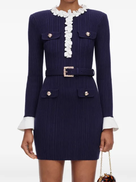 Self-Portrait navy flower rib knit mini dress Blue AW26101SN