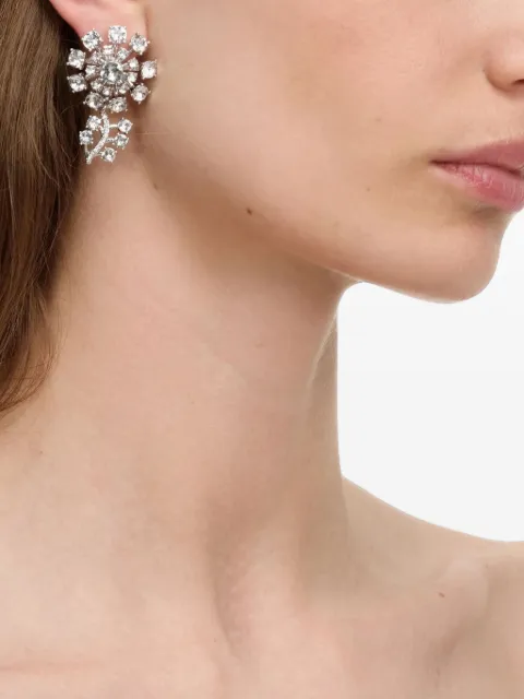 Self-Portrait crystal-embellished floral earrings Silver AW26630