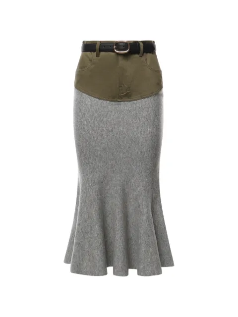 Self-Portrait grey knit-khaki denim-insert midi skirt Grey AW26108MSKGR
