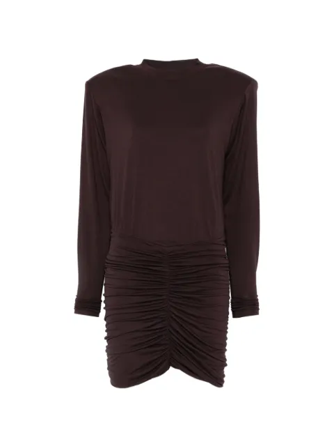 THE ANDAMANE Lennox padded-shoulder ruched-detail mini dress Brown T200180ATJV053
