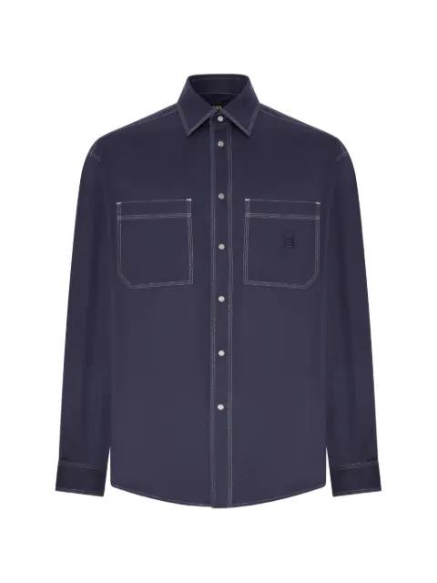 FENDI contrast-stitch logo-patch shirt Blue FS1368B162