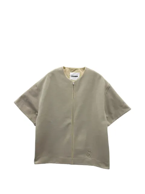 Jil Sander zip-up logo-embroidered T-shirt Neutrals J22GC0222J20018