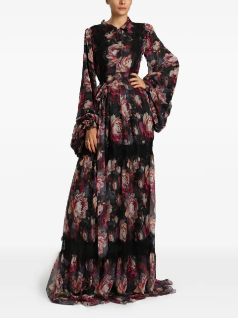 MIAU by Clara Rotescu Saskia floral-print lace-trim maxi dress Black SASKIA