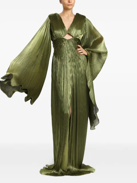 MIAU by Clara Rotescu Doha plissé-effect cut-out maxi dress Green DOHA