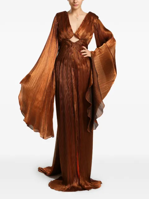 MIAU by Clara Rotescu Paxos plissé-effect flared-sleeve maxi dress Brown PAXOS