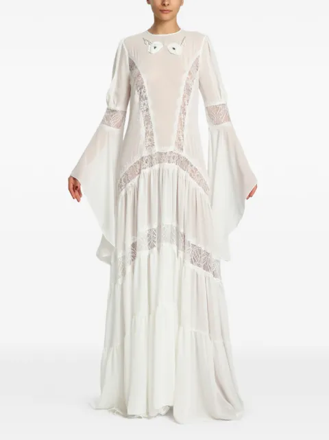 MIAU by Clara Rotescu Noa lace-panelled floral-appliqué maxi dress White NOA