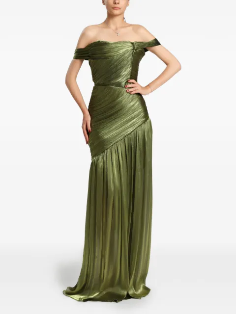 MIAU by Clara Rotescu Vis off-the-shoulder pleated maxi dress Green VIS