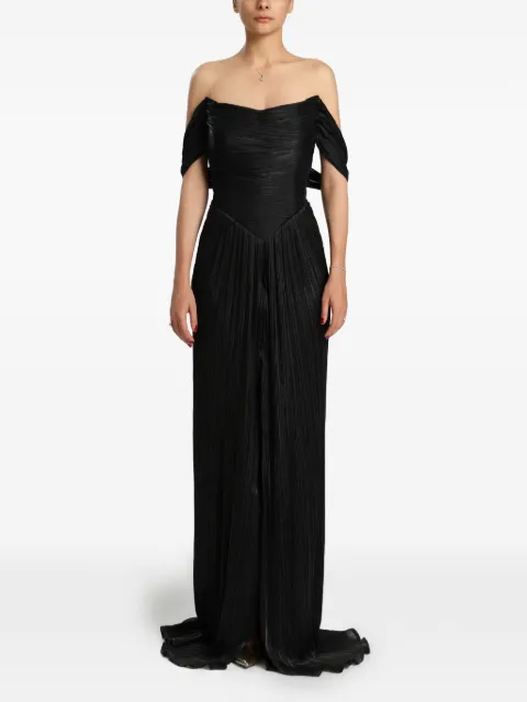 MIAU by Clara Rotescu Athena pleated off-shoulder maxi dress Black ATHENA