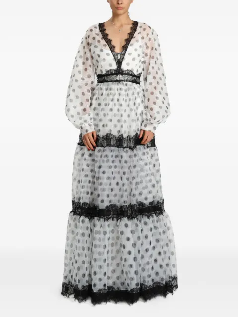 MIAU by Clara Rotescu Santorini lace-trimmed polka-dot maxi dress White SANTORINI