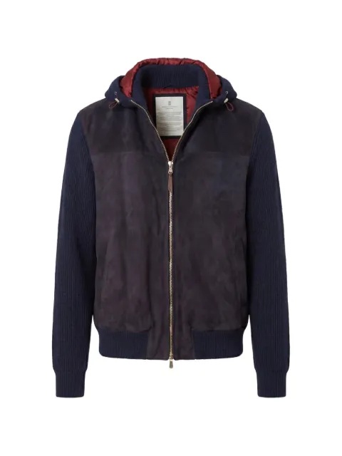 Brunello Cucinelli suede-panelled hooded jacket Blue MPCLF2053CWK69