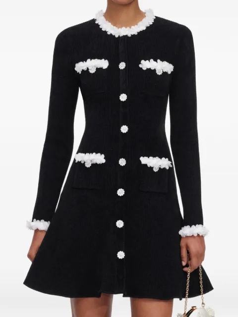 Self-Portrait black chenille knit flower-trim mini dress Black AW26099SB