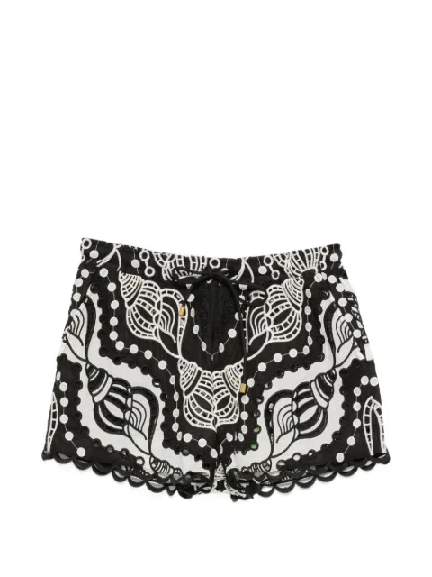FARM Rio scallop-edge seashell-print shorts Black 260457