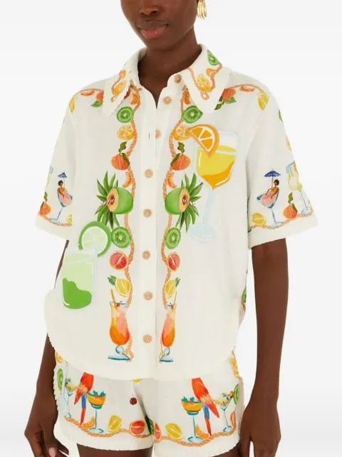 FARM Rio off-white biricutico scarf embroidered short-sleeve shirt Neutrals 355544