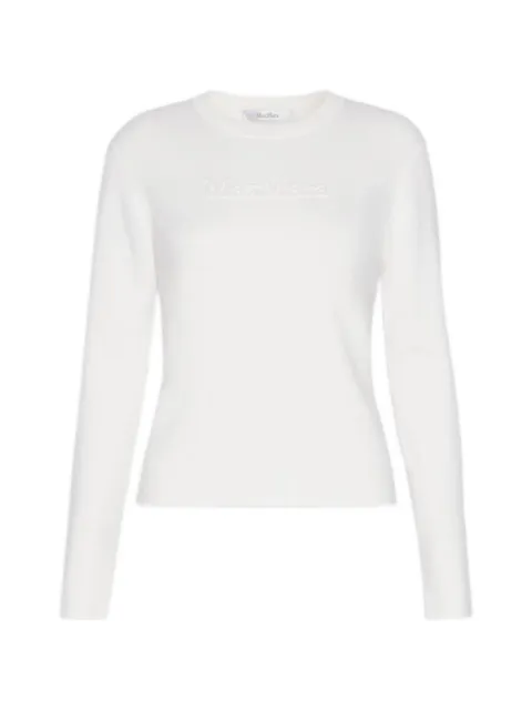 Max Mara wool yarn sweater with embossed logo detail - white White 2621366082600