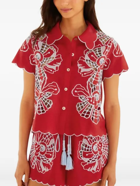 FARM Rio floral-embroidered shirt Red 2604112