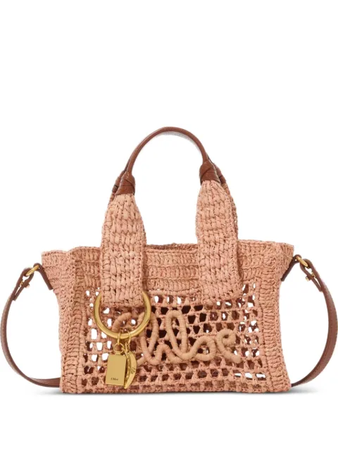 Chloé mini Summer Banana woven logo-patch tote bag Pink CH26AP286P08
