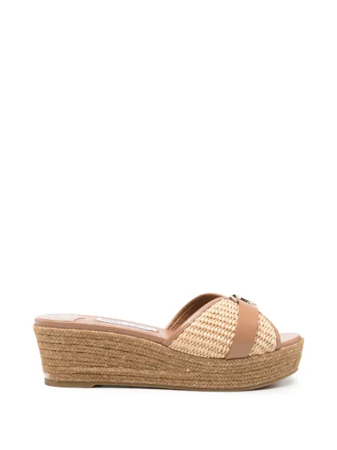 Jimmy Choo Leda logo-plaque wedge sandals Neutrals LEDAWEDGE50UKNNATURALTOFFEE