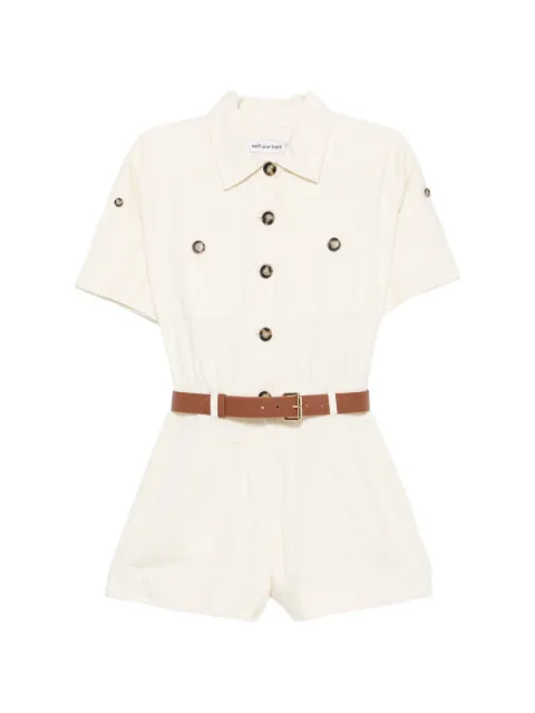 Self-Portrait button-fastening short-sleeve denim playsuit Neutrals AW26807JSC