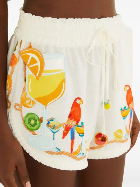 FARM Rio off-white biricutico scarf embroidered drawstring shorts Neutrals 35554525195