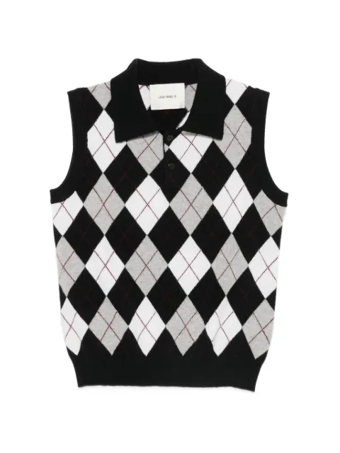 Lisa Yang Anwen argyle-knit polo top Black 2026500