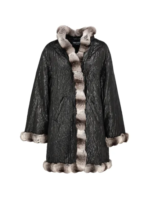 Mario Borsato Vintage fur-trim moiré-effect coat Black CVM26632