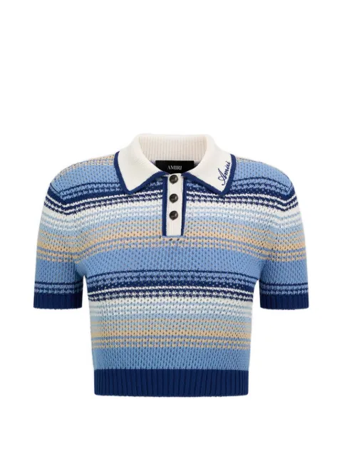 AMIRI striped-pattern crochet cropped knitted top Blue AWTOKN1055