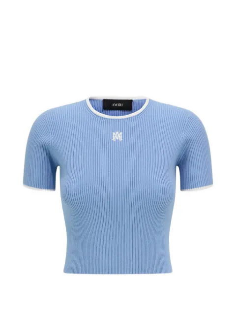 AMIRI MA logo-embroidered ribbed T-shirt Blue AW326KN003