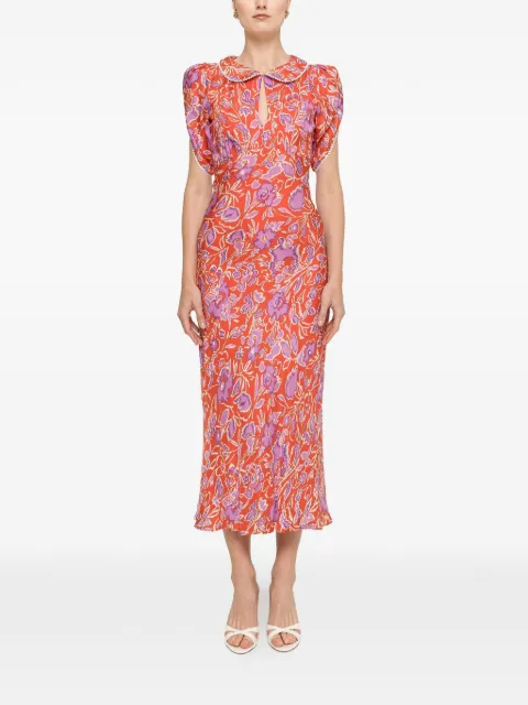 NISSA floral-print Peter Pan-collar midi dress Red RZ16614