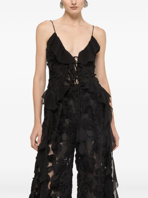 NISSA 3D floral-embroidered ruffled top Black RTOP16663