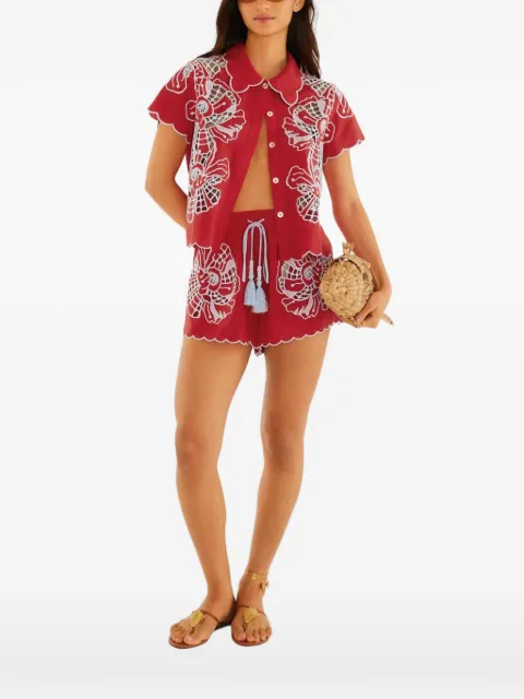 FARM Rio floral-embroidered mini shorts Red 260412