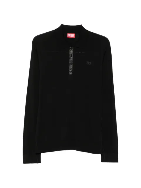 Diesel K-Vilnius logo-patch long-sleeve polo shirt Black A241800AGCF