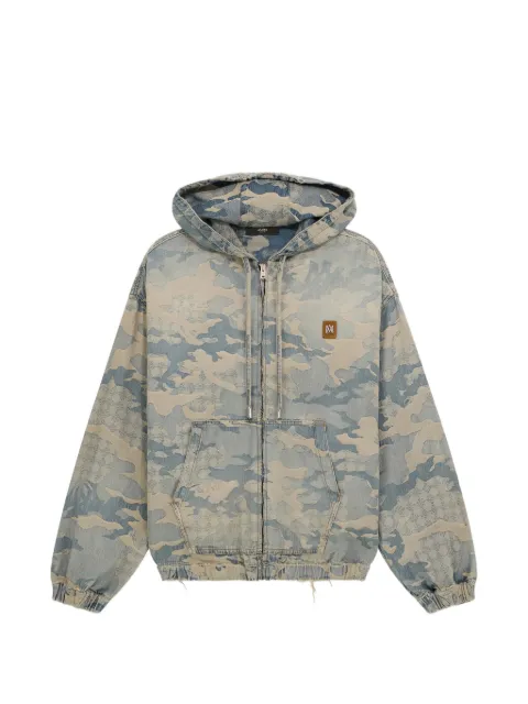 AMIRI camo-jacquard denim zip hoodie Blue AMOUJA1158