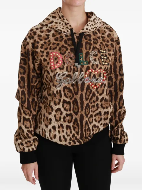 Dolce & Gabbana leopard-print studded hoodie Brown TSH4420