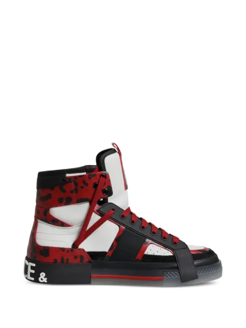 Dolce & Gabbana Portofino leopard-print high-top sneakers Red CS1870