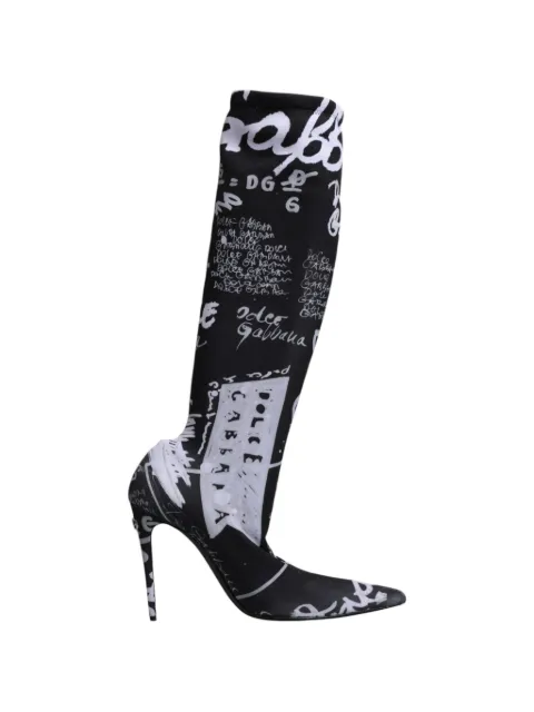 Dolce & Gabbana graphic-print pointed-toe boots Black DOL12238
