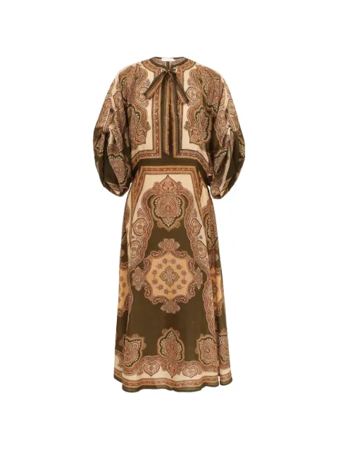 ZIMMERMANN Mahon paisley-print tie-neck midi dress Brown 8720DSS263