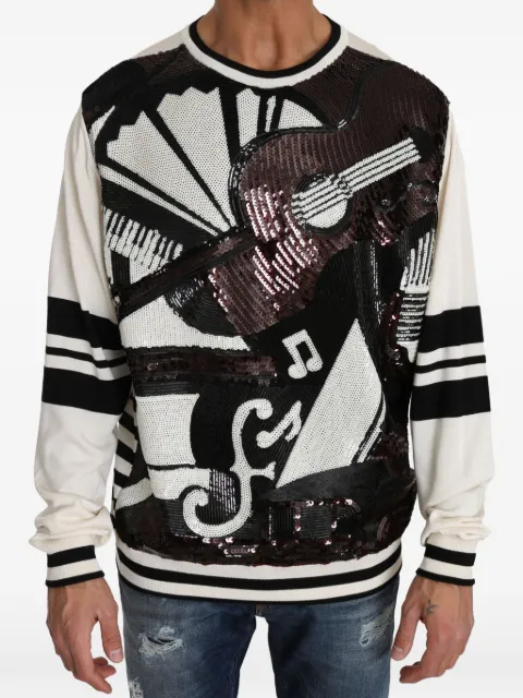 Dolce & Gabbana sequin-embroidered striped sweater Black DOLH2521