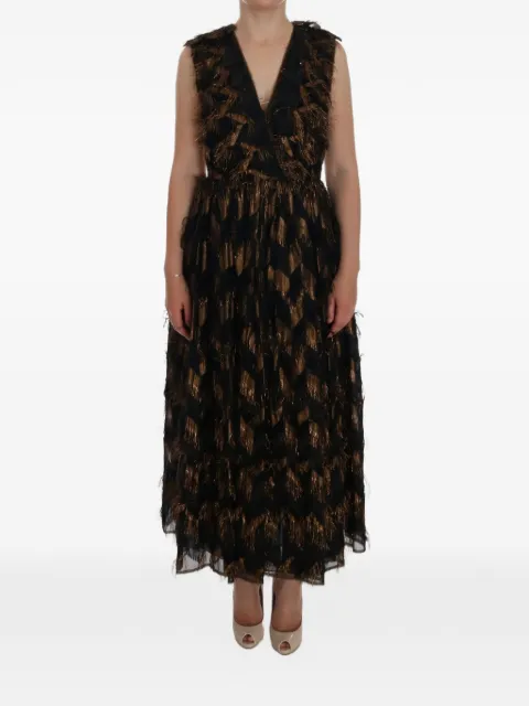 Dolce & Gabbana embroidered fringe-trimmed dress Black DR1018