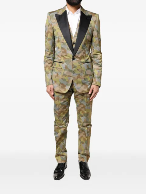 Dolce & Gabbana camouflage-print Sicilia three-piece suit Green GKHMMTHSM6Y